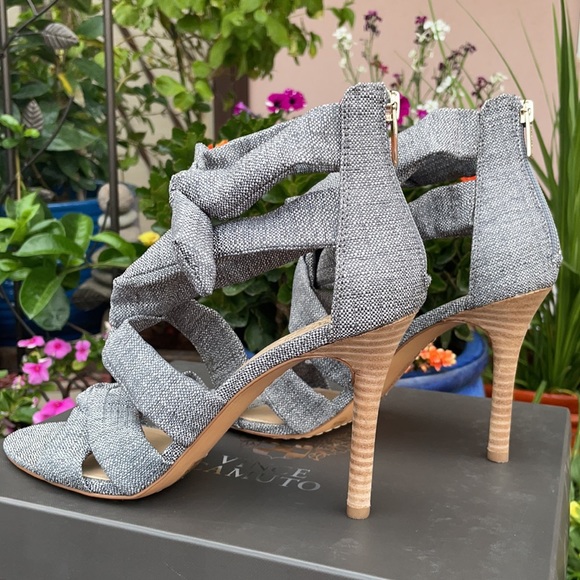 New Vince Camuto Gray Faux Wrap Strappy High Heel Sandals - Picture 5 of 16